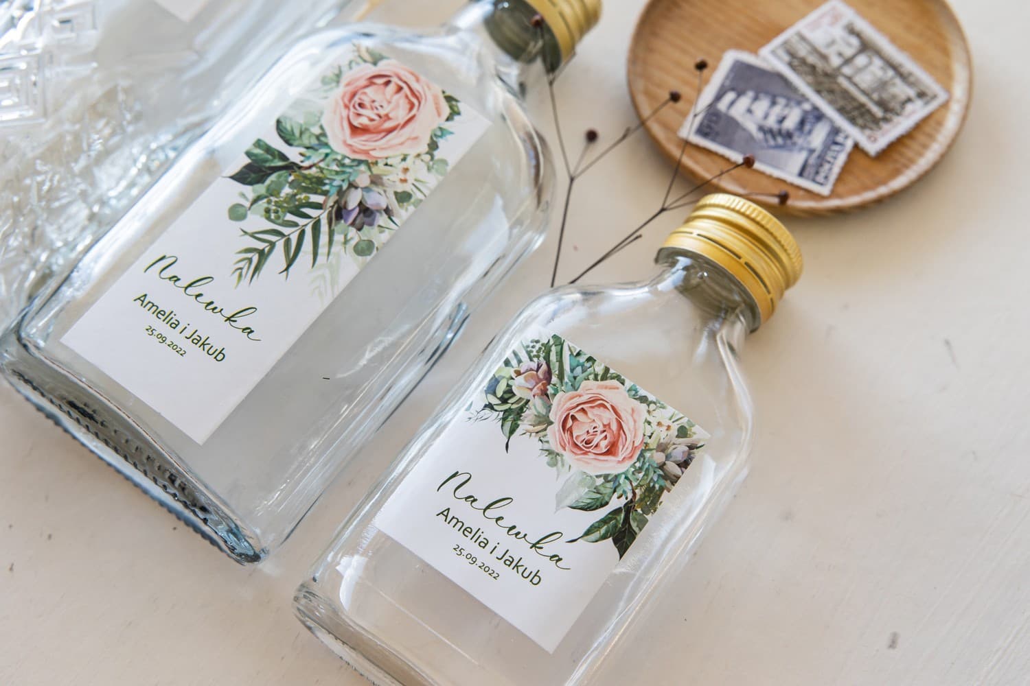 Likörfläschchen mit Pfingstrosen, Personalisierte Etiketten | Gastgeschenke zur Hochzeit | Korani Nr. 11 - 5