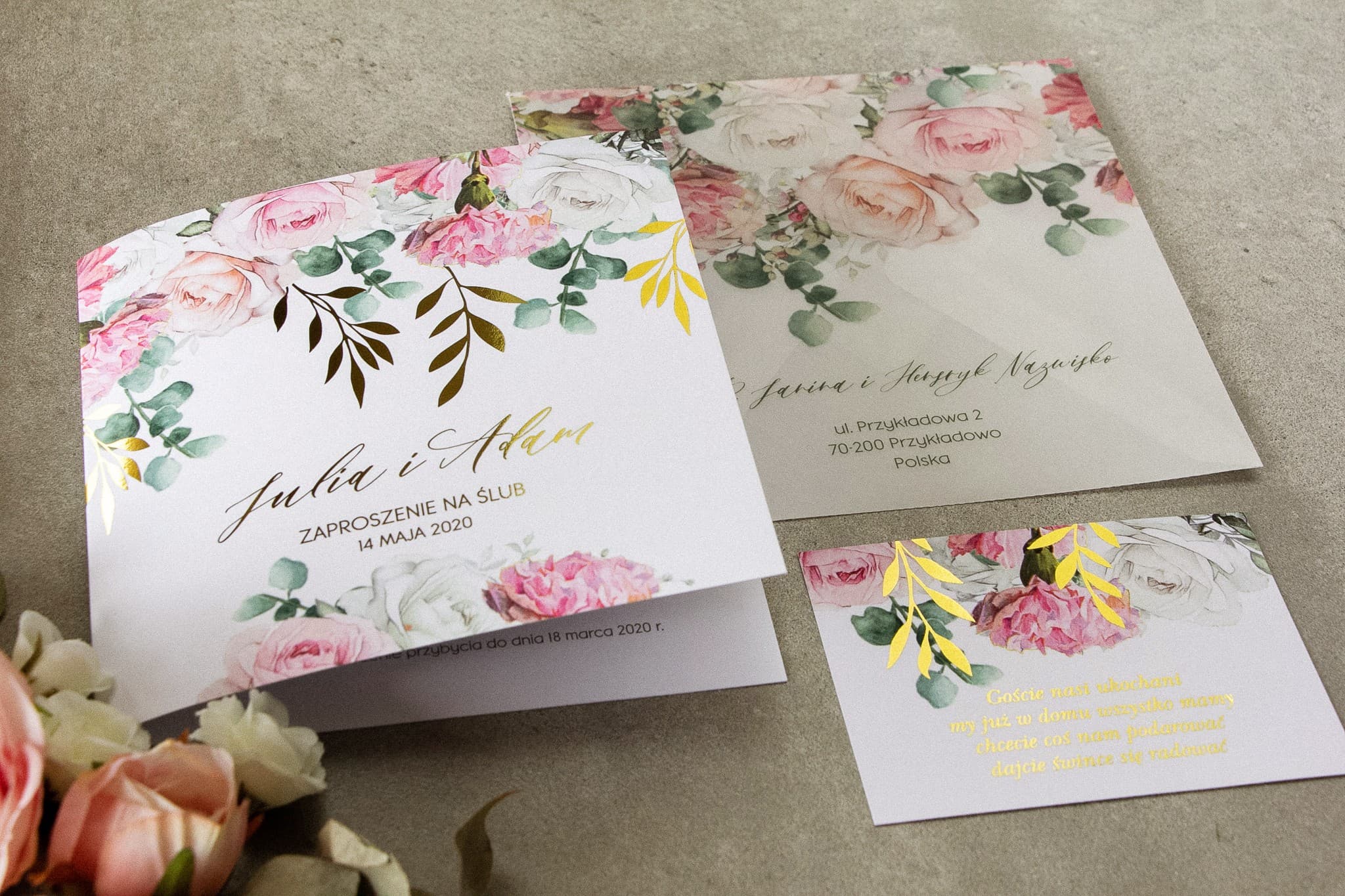 Muestra de Invitación de Boda Rubin n.º 9 – Rosa Pastel con Dorado