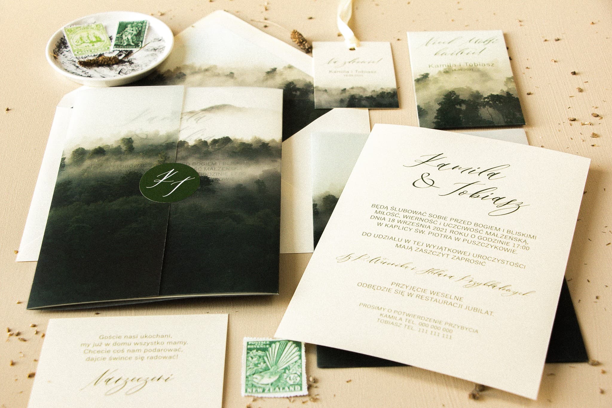 Muestra de Invitación de Boda con Papel Vegetal | Motivo Forestal, Envío Rápido | Opal n.º 2