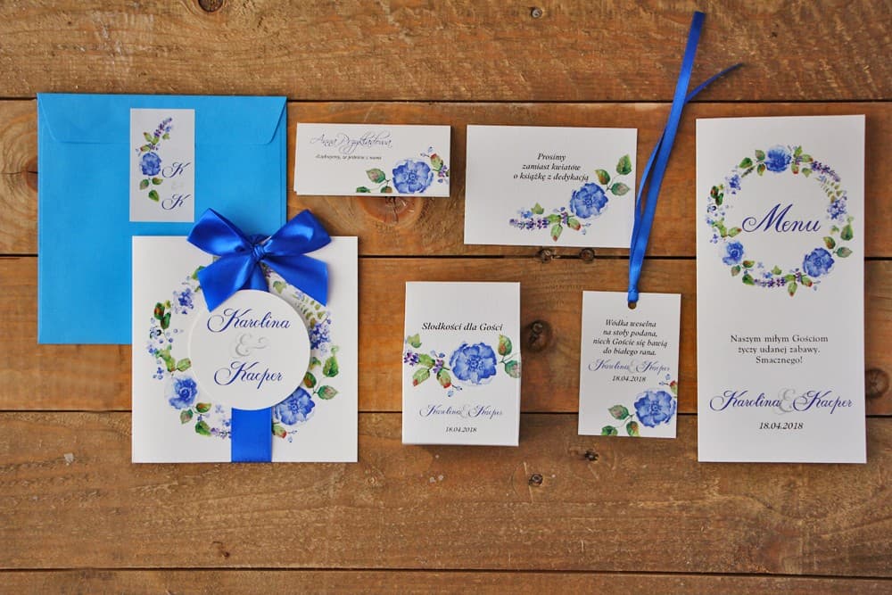 Muestras de Invitaciones de Boda Acuarelas Acianos, Set de Papelería para Evaluar Calidad | Muestras de Papelería Nupcial | Acuarelas nº 5