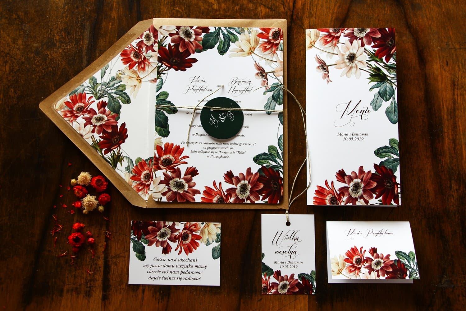Muestras de Invitaciones de Boda Flores Rústicas | Set de Papelería para Evaluación de Calidad | Indygo n.º 3