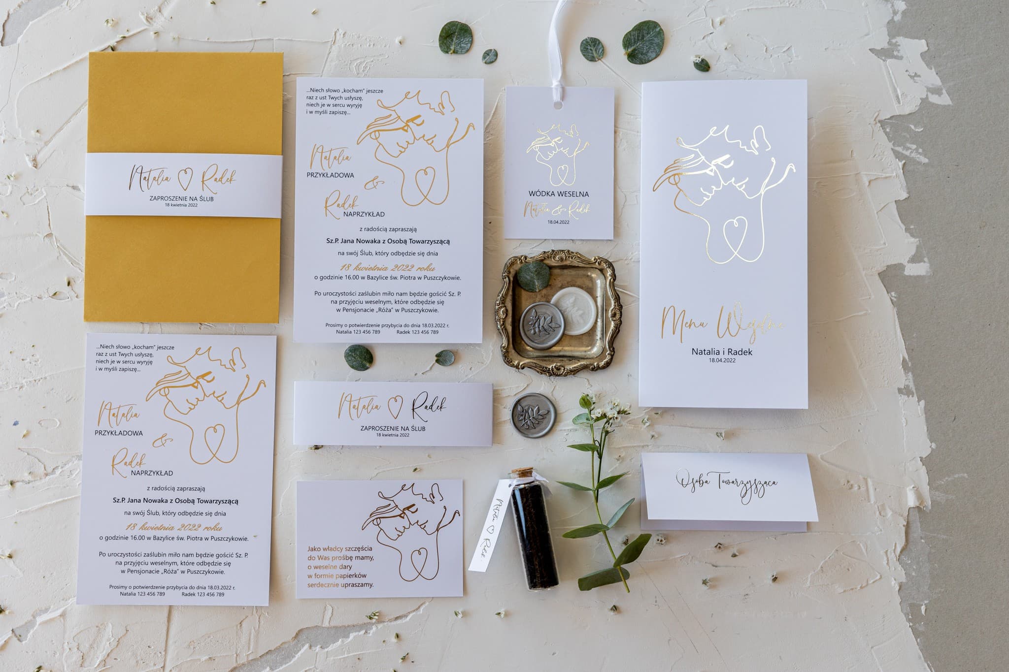 Set de muestras de invitaciones de boda y papelería con bono descuento Jaspis nº 1