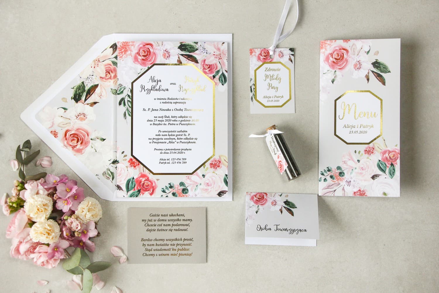 Muestras de Invitaciones de Boda Florales con Dorado | Pack de Muestras de Papelería | Lotus n.º 1