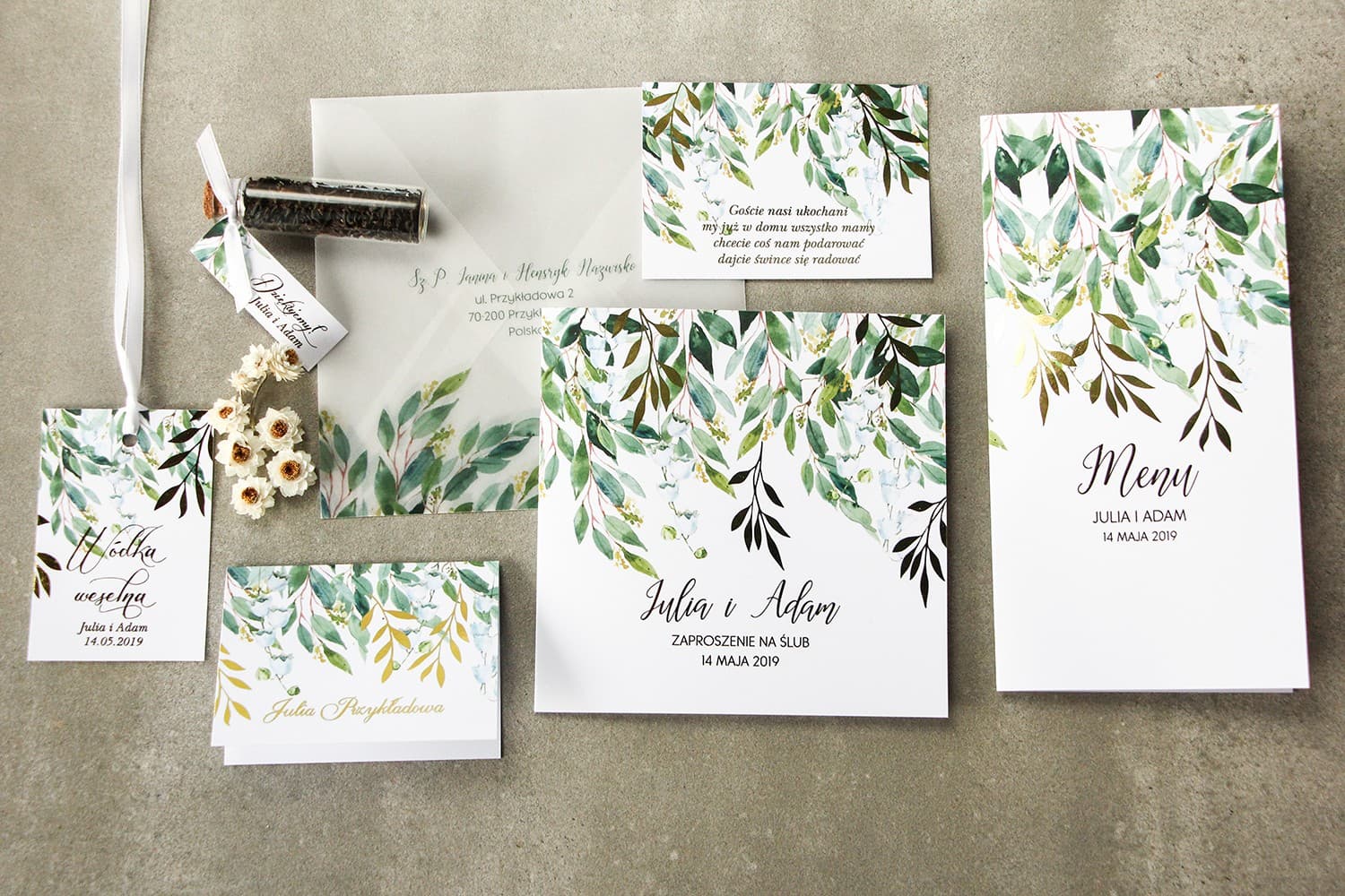 Muestras de Invitaciones de Boda Rubin nº 4 – Estilo Glamour con Lirios del Valle