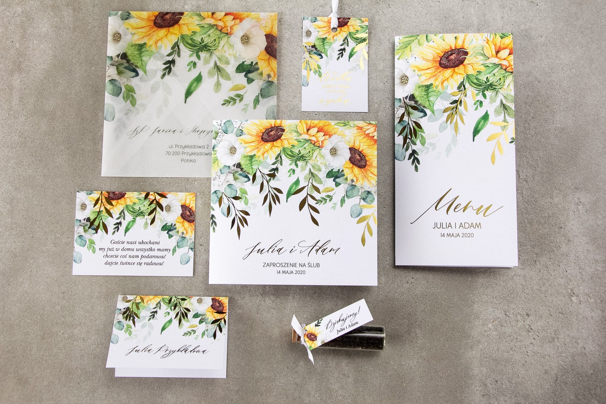 Muestras de Invitaciones de Boda Rubin n.º 7 – Motivo de Girasoles Dorados