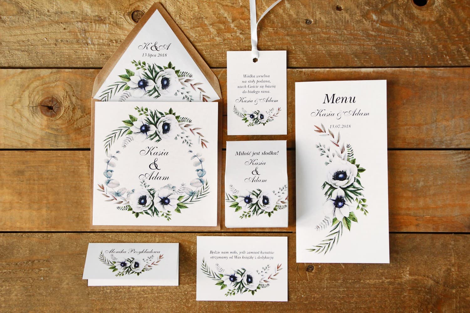 Muster-Set Hochzeitseinladungen Anemonen | Qualität prüfen | Kalia Nr. 3