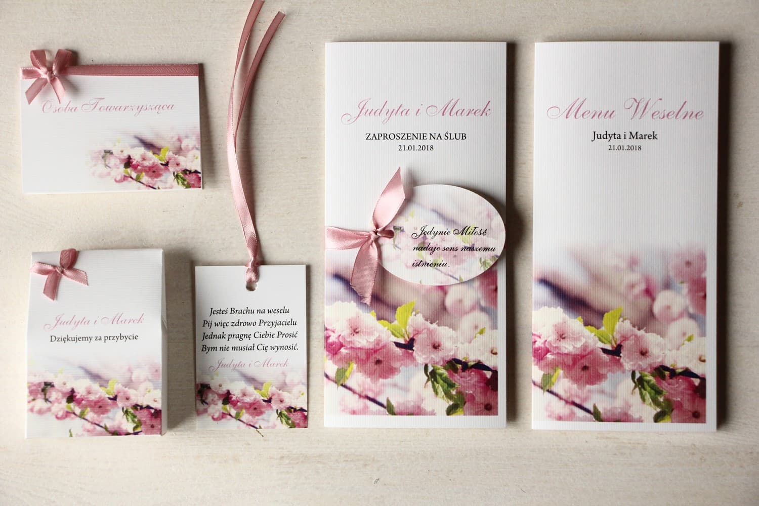 Muster-Set Hochzeitseinladungen Floral mit Zubehör | Kirschblüten Papeterie | Magnet Nr. 6