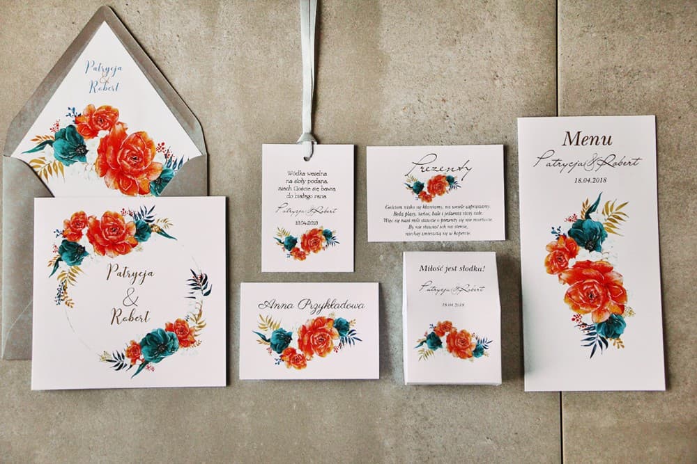 Veredelte Muster-Set Hochzeitspapeterie, Floral, Smaragdgrün | Muster-Set Einladungskarten | Cykade Nr. 6