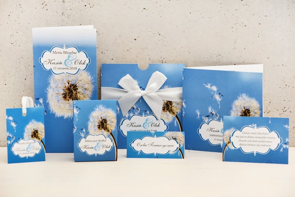 Muster-Set Hochzeitspapeterie mit Gutschein, Pusteblumen-Motiv | Einladungskarten Muster | Felicja Nr. 11