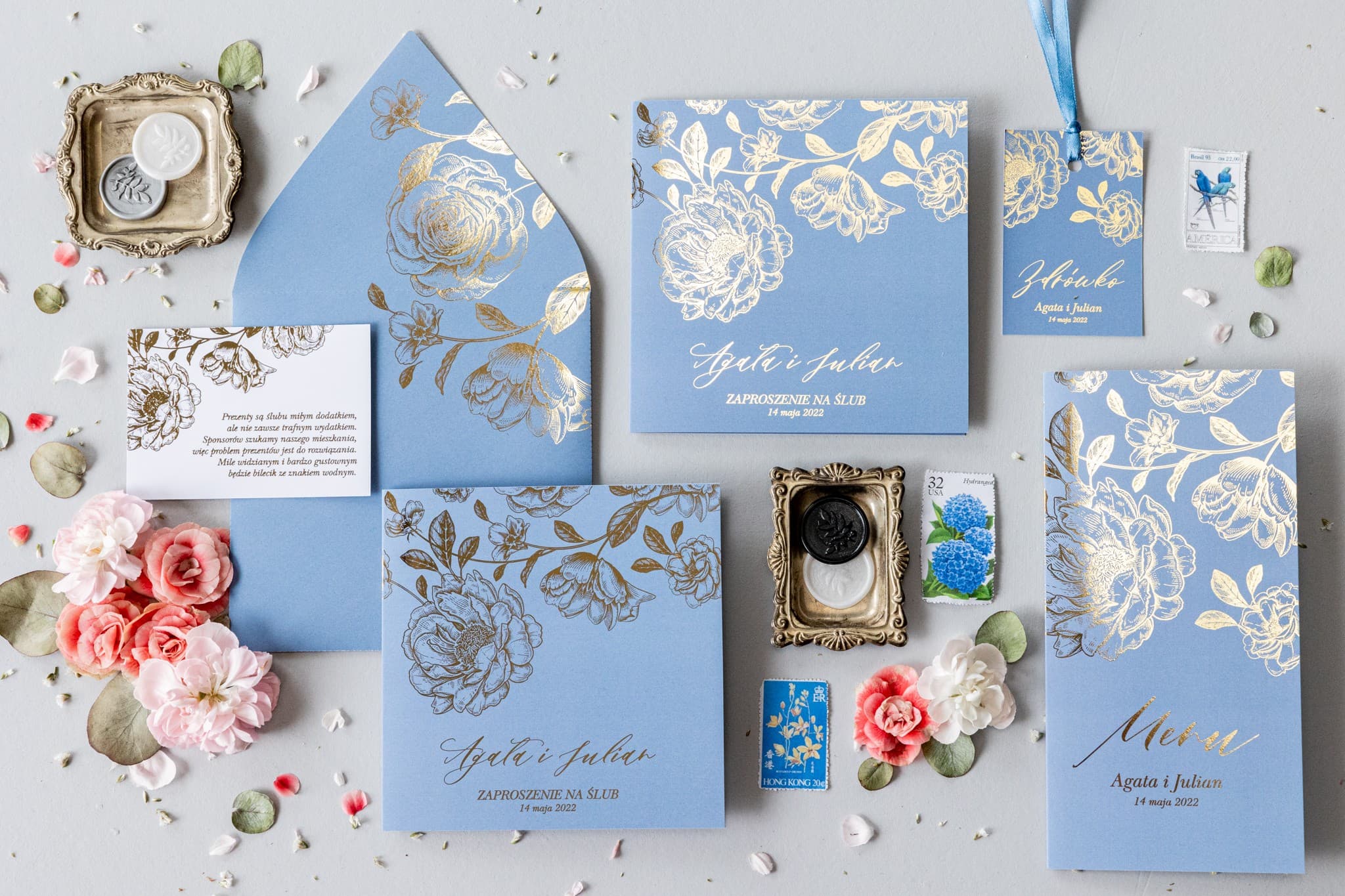 Muster-Set eleganter Hochzeitspapeterie mit Einladungskarte und Accessoires Kollektion Onyks Nr. 2