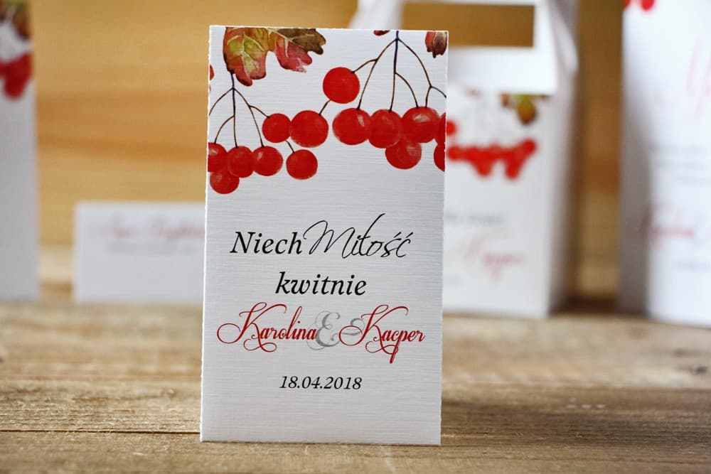 Nasionka Niezapominajki w Torebce Podziękowania dla Gości z Motywem Jarzębiny | Ekologiczne Upominki Weselne | Akwarele nr 12