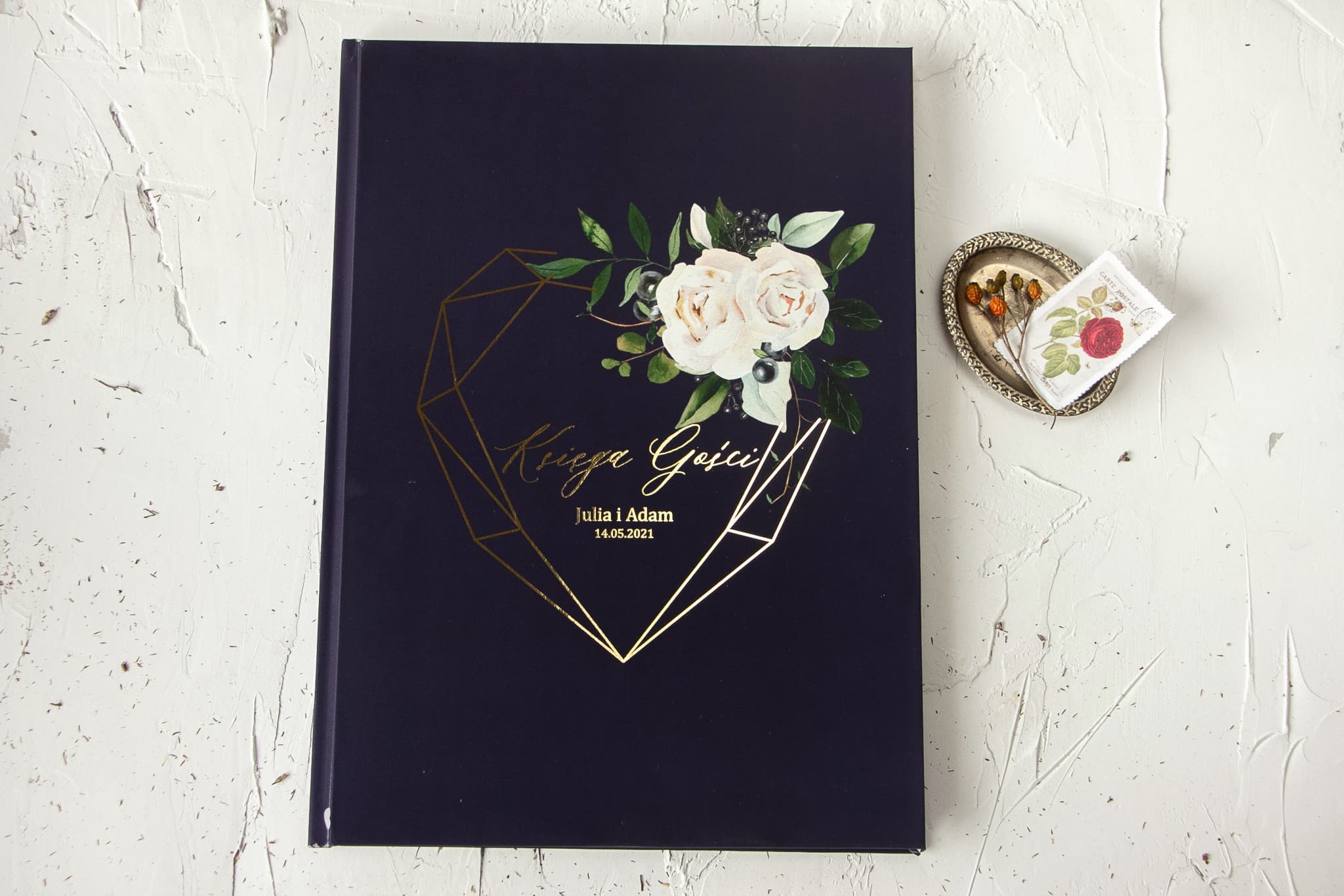 Navy Blue Guest Book with Gilded Geometric Heart | Personalized Wedding Guest Book | Szafirowe Design 7 - 3