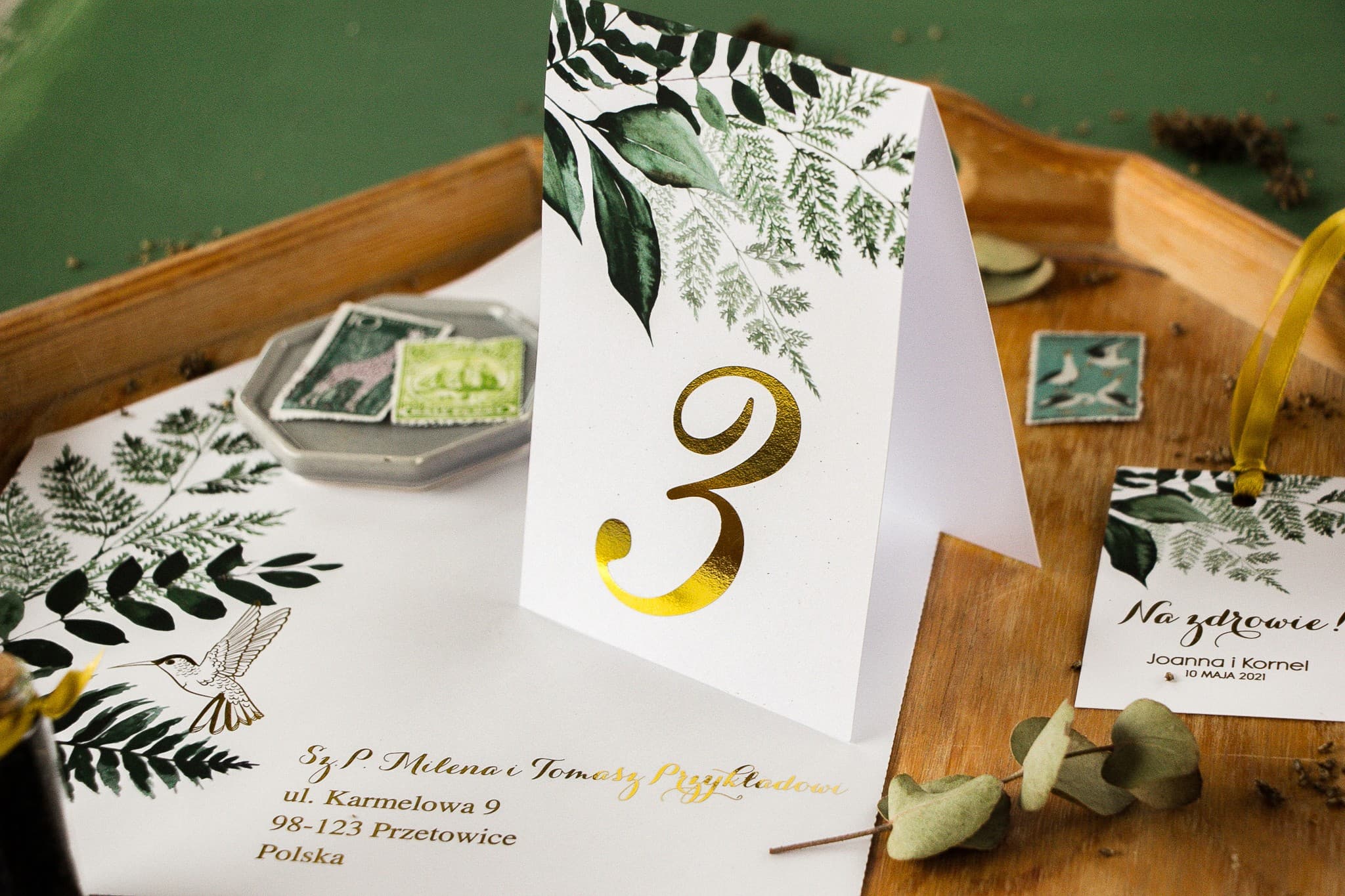 Eleganti Numeri Tavoli Nuziali Dorati, Motivo Botanico con Felce | Numerazione Tavoli | Modello nr 5