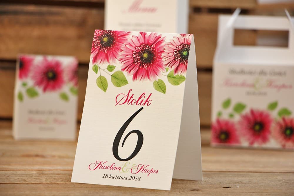 Numeri Civici da Tavolo Autoportanti Gerbere Rosa Acquerello | Numeri per Tavoli Matrimonio | Acquerelli n. 20