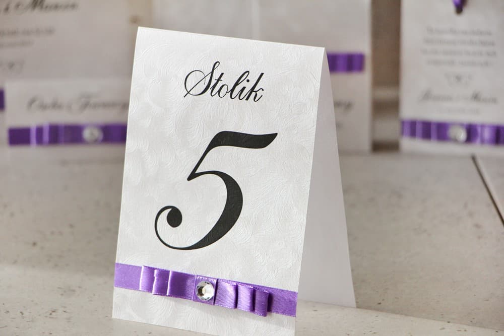 Eleganti Numeri per Tavolo con Fiocco e Zircone, Carta Perlata | Numerazione Tavoli Matrimonio Glamour | Amaretto n. 7