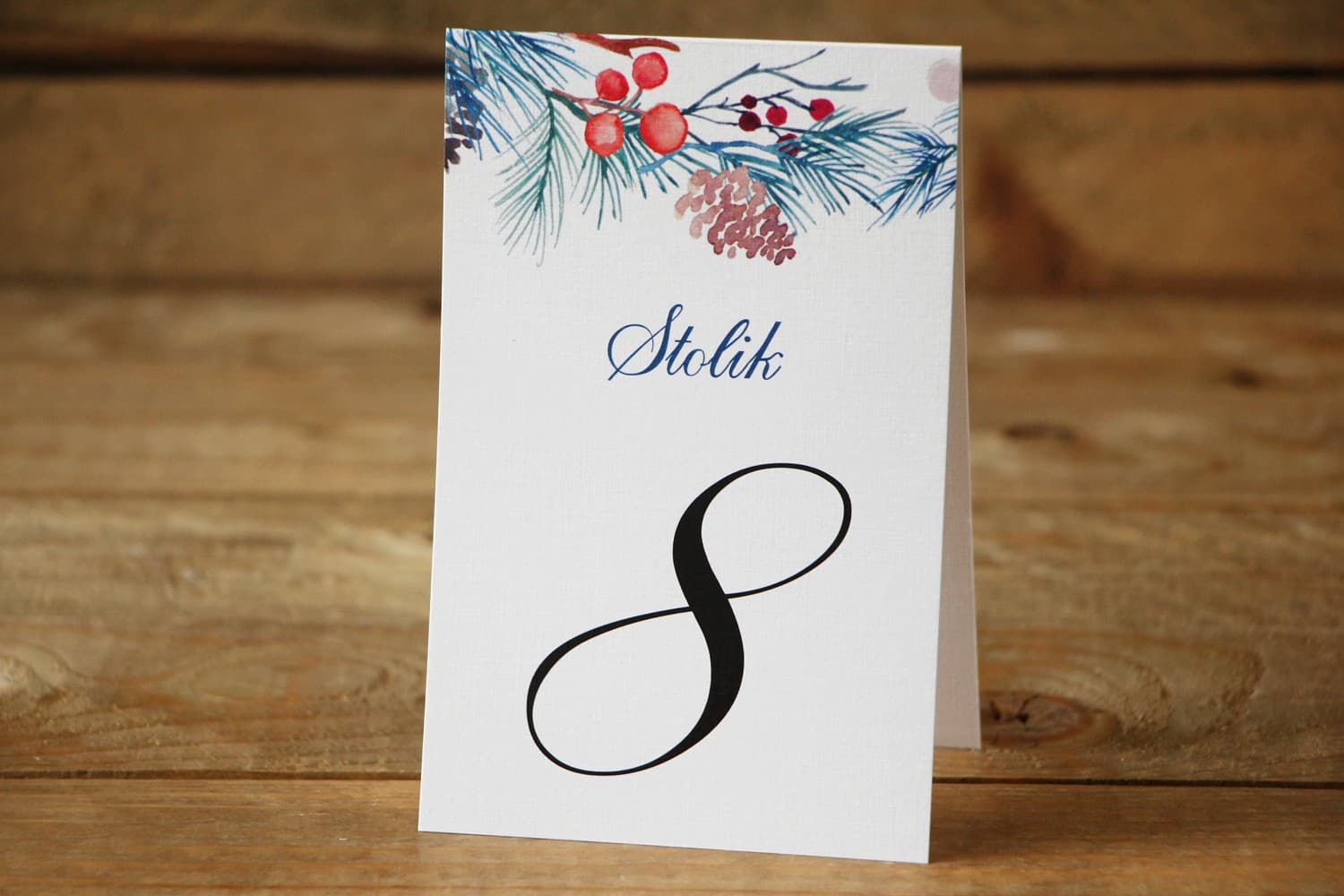 Numeri da Tavolo Invernali con Agrifoglio e Pino | Numeri Nuziali Eleganti | Fiori Dipinti n. 24