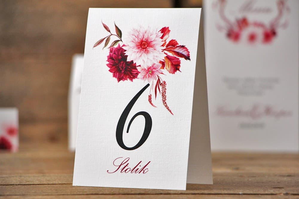 Números de Mesa para Boda Dalias Granate | Elegante Numeración de Mesas | Acuarela nº 2