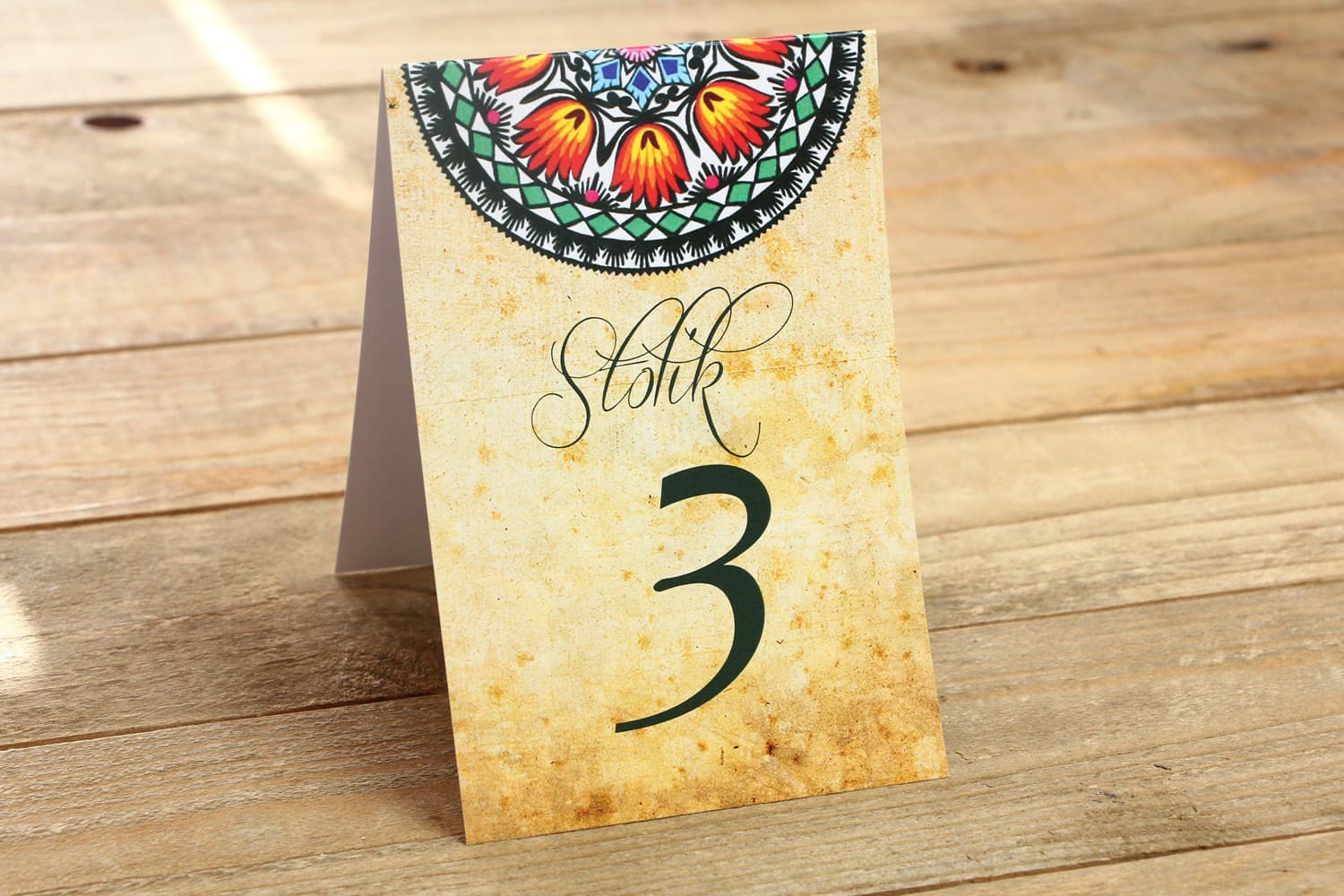 Números de mesa de boda folk, coloridos | Números de mesa de boda tradicionales łowickie | Folk nº 1