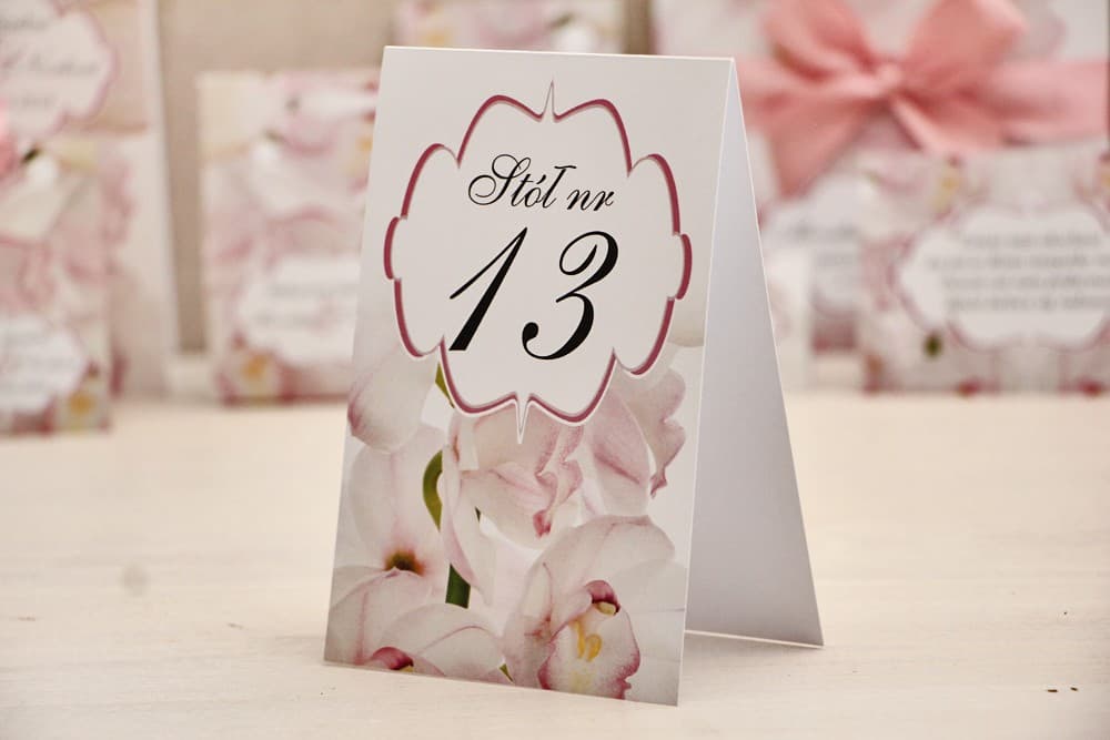 Elegantes Números de Mesa con Orquídea, Flores Rosas | Meseros y Señalización de Mesas de Boda | Felicja nº 6