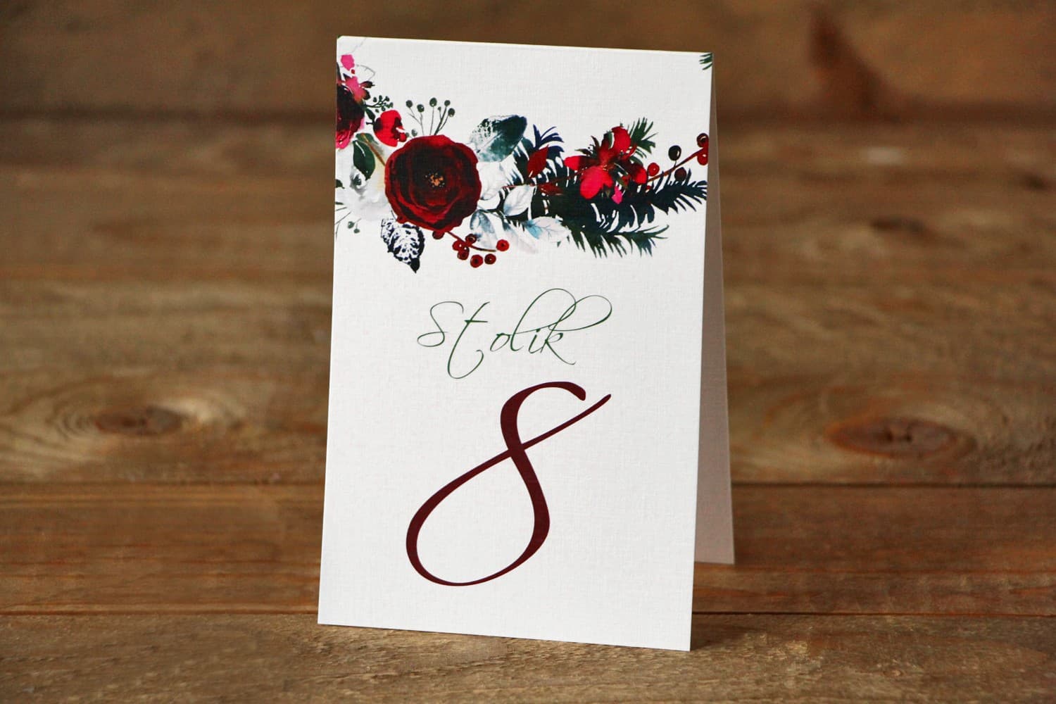 Números de Mesa de Boda Invernales Rosas y Serbal | Meseros de Boda | Flores Pintadas nº 27