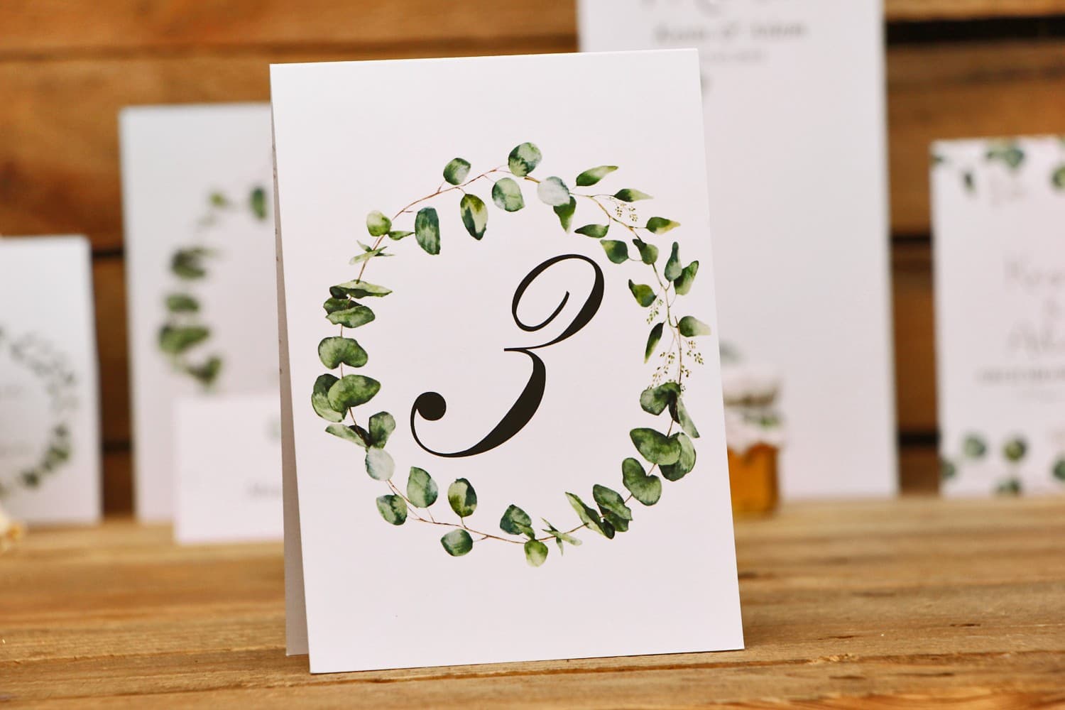 Números de Mesa Eucalipto | Estilo Greenery, Vertical | Kalia nº 2