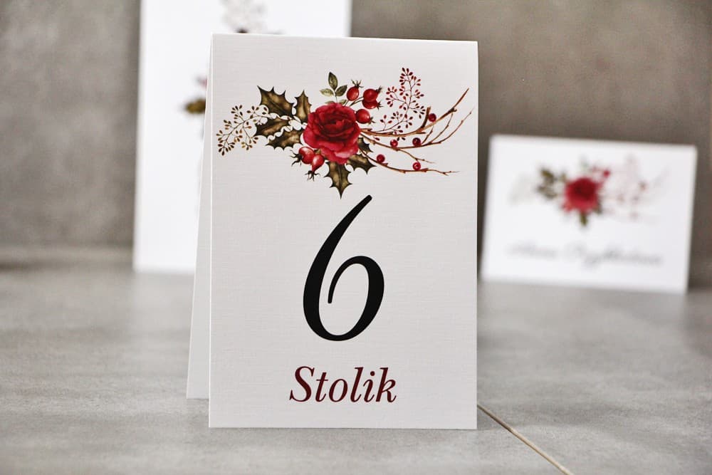 Números de Mesa de Invierno, Navideños con Rosa y Muérdago | Numeración Elegante para Mesas de Boda | Pistacjowe nº 14