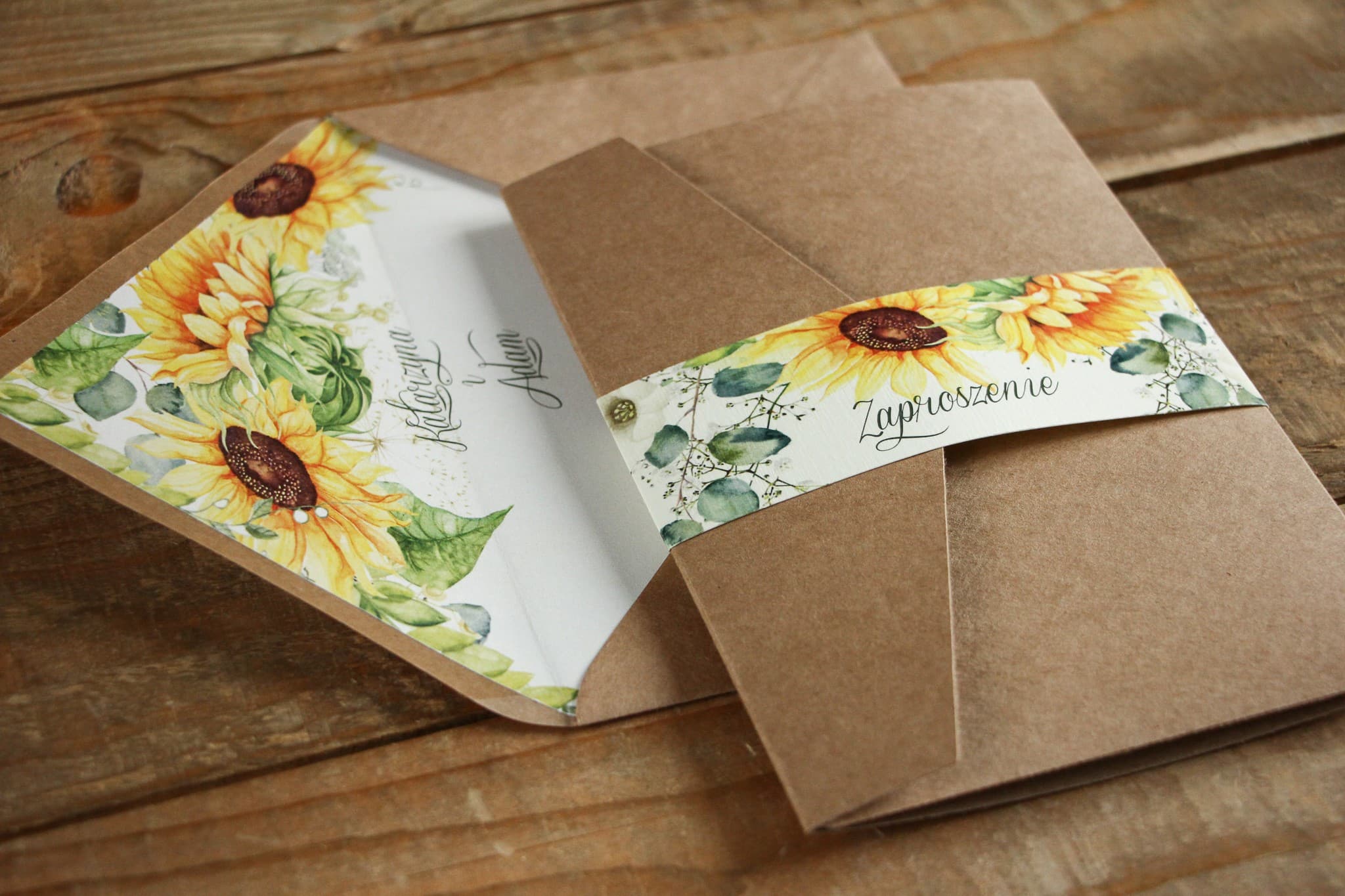 Hochzeitseinladungen Kraft Nr. 5 – Sonnenblumen im Etui