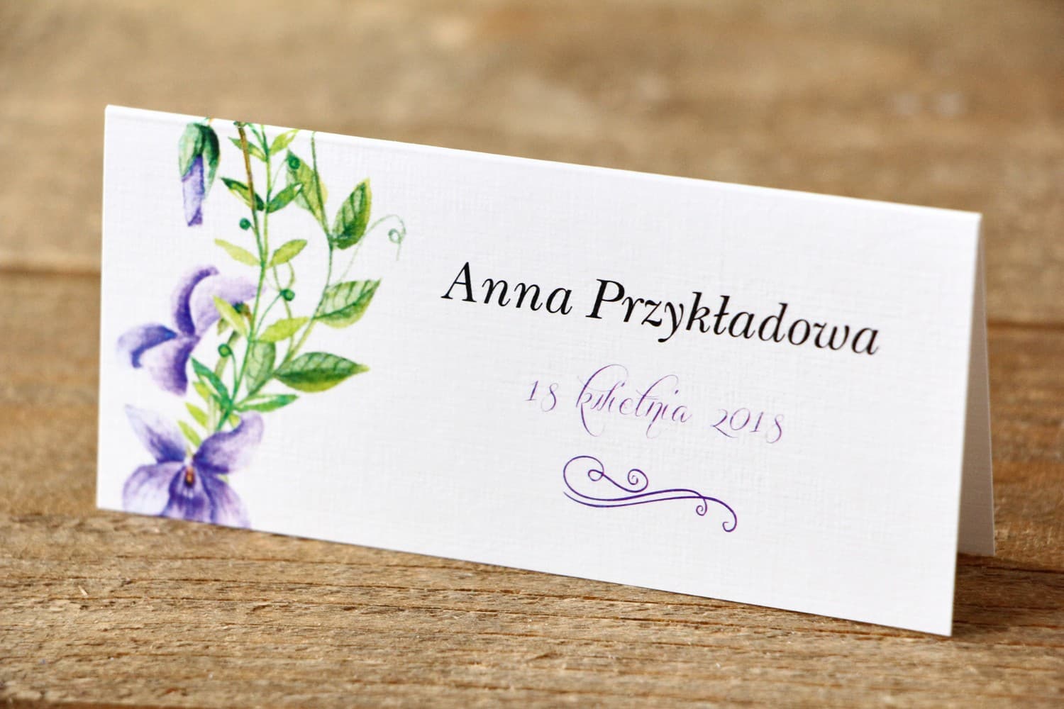 Painted Flowers No. 11 Wedding Place Cards – Linen Textured Cards with Purple Pansies