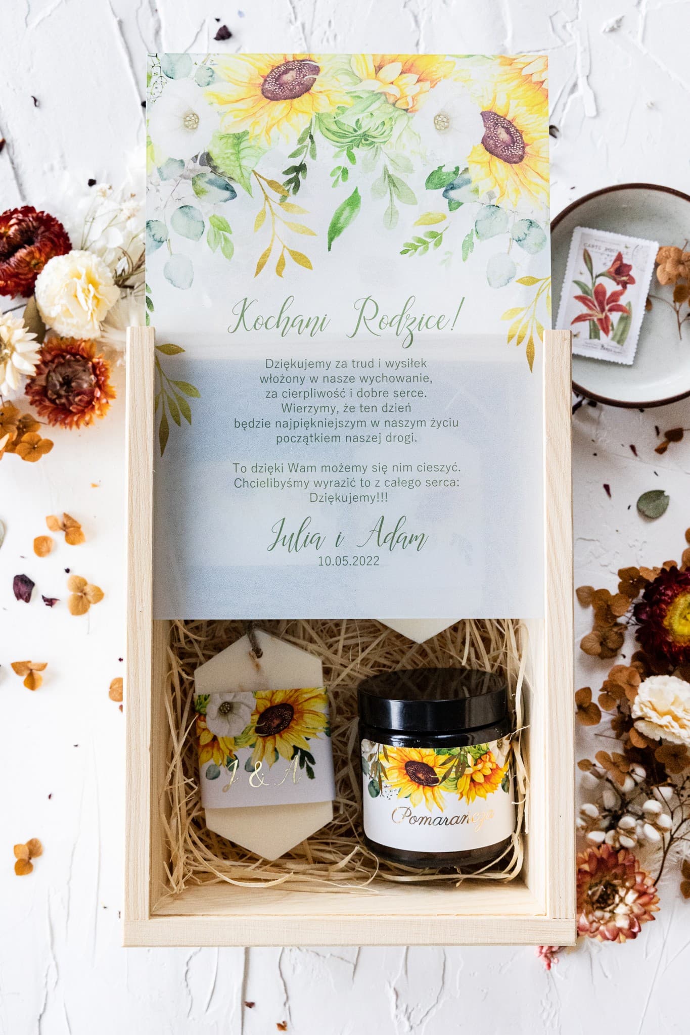 Parents' Thank You Gift Box Sunflowers | Wedding Keepsake with Candles and Foiling | Rubin No. 7