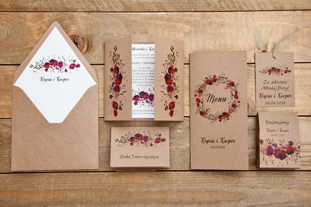 Set di papeteria nuziale boho segnaposto e menu Owoce Leśne n. 3 Amelia Wedding