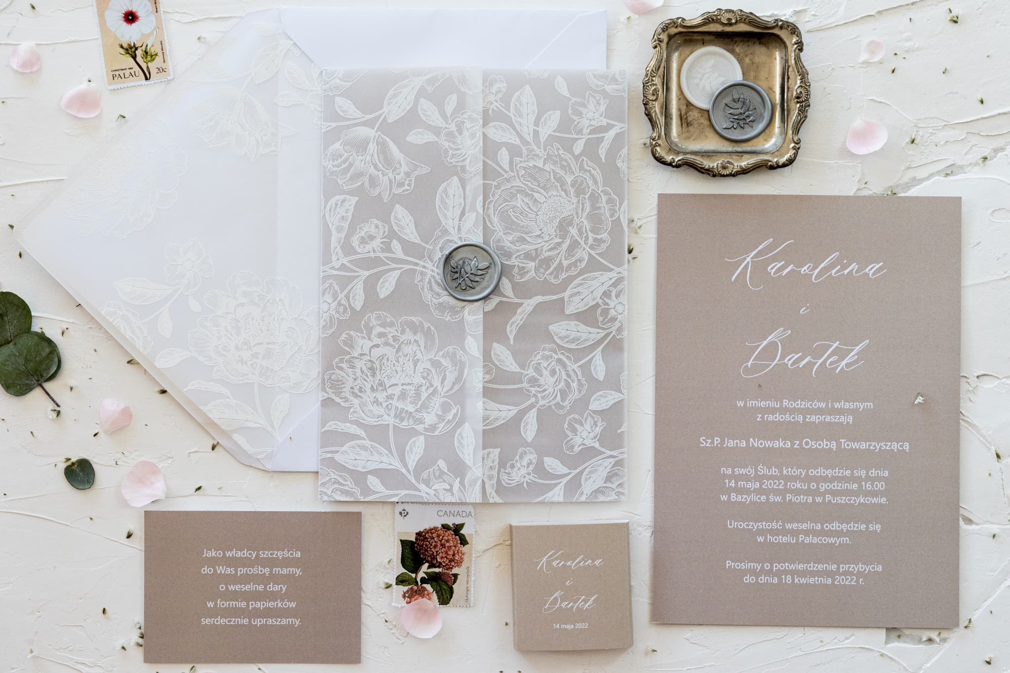Set papeteria nuziale boho con carta trasparente e segnaposto Amelia Wedding