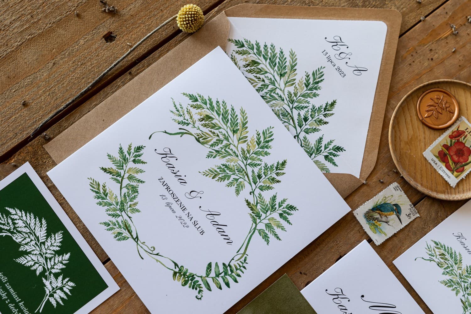 Partecipazione nuziale quadrata Kalia n. 1 ghirlanda felce Amelia Wedding