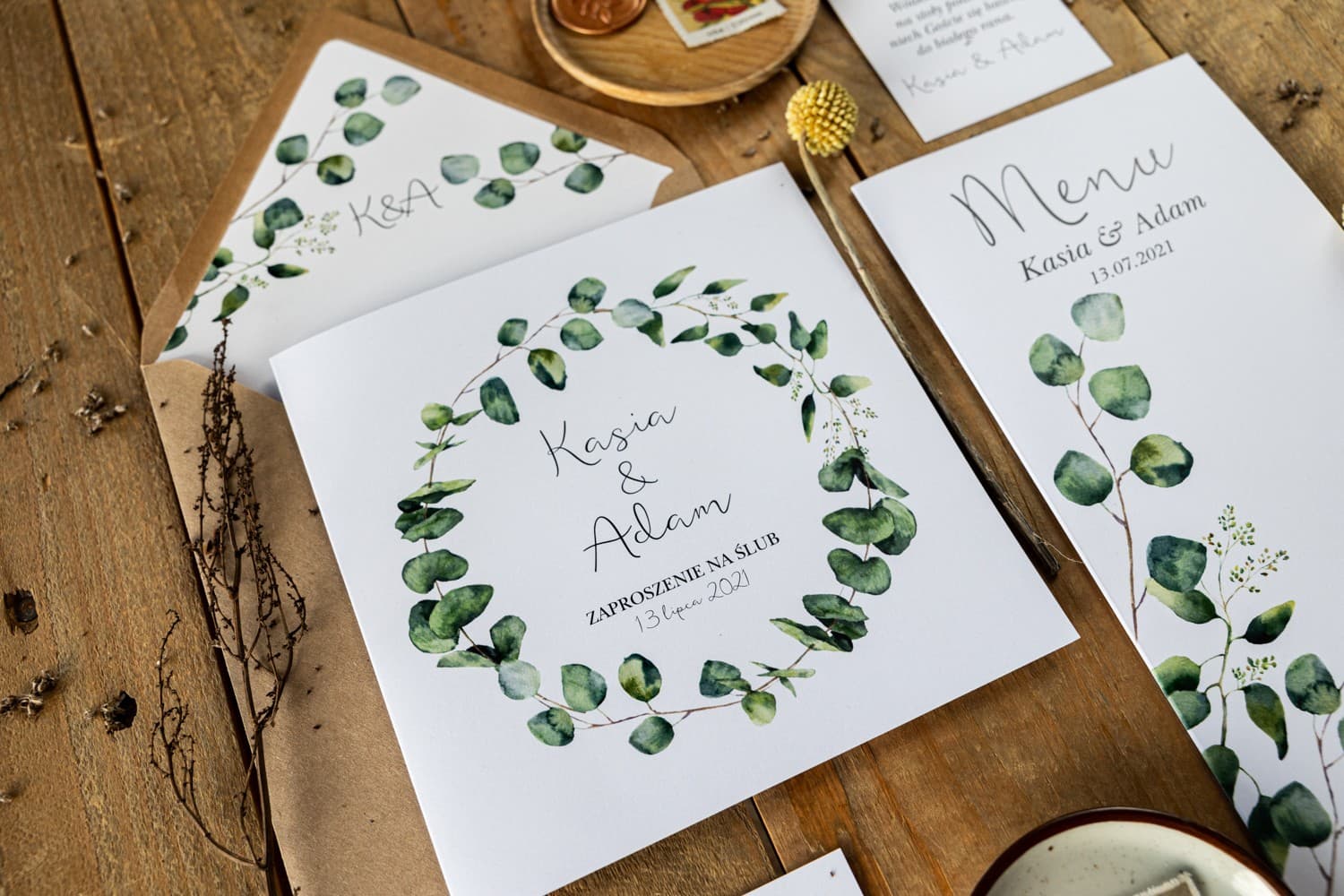 Partecipazioni stile eco con busta kraft e inserto foglie Amelia Wedding