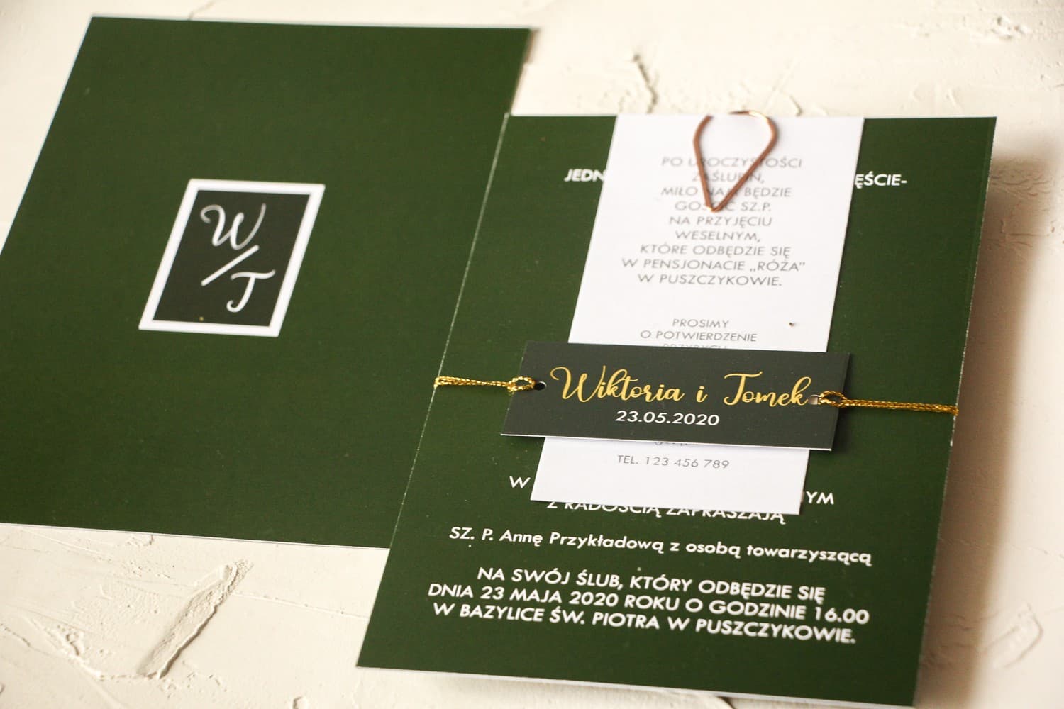 Cancelleria nuziale elegante verde bottiglia e oro Emerald n. 3 retro Amelia Wedding