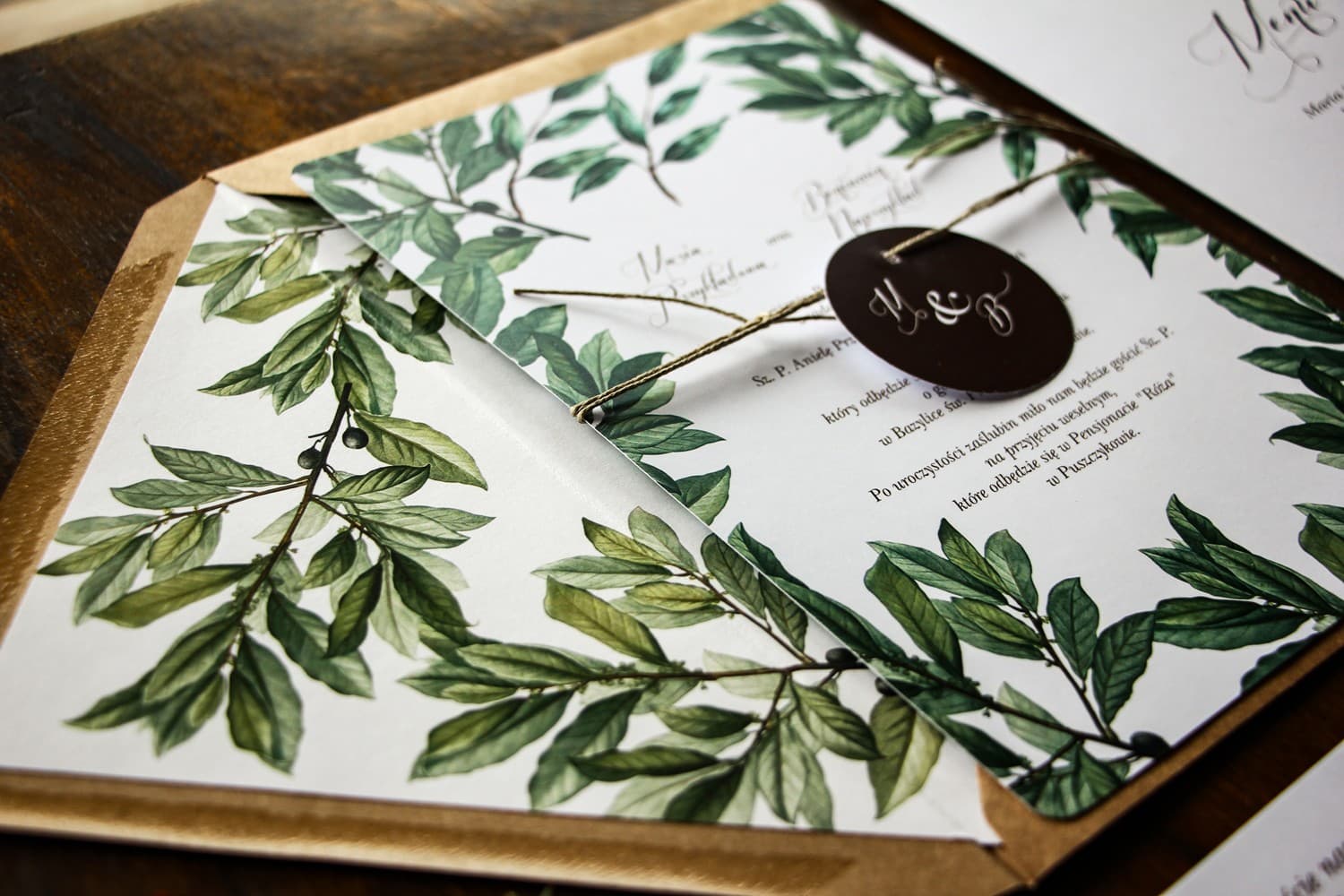 Partecipazioni matrimonio greenery motivo ulivo carta 400g Amelia Wedding