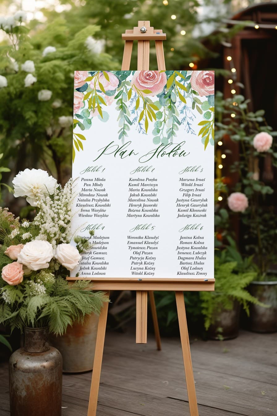 Rubin No. 2 Wedding Seating Plan – Glamour Style with Pink Peony