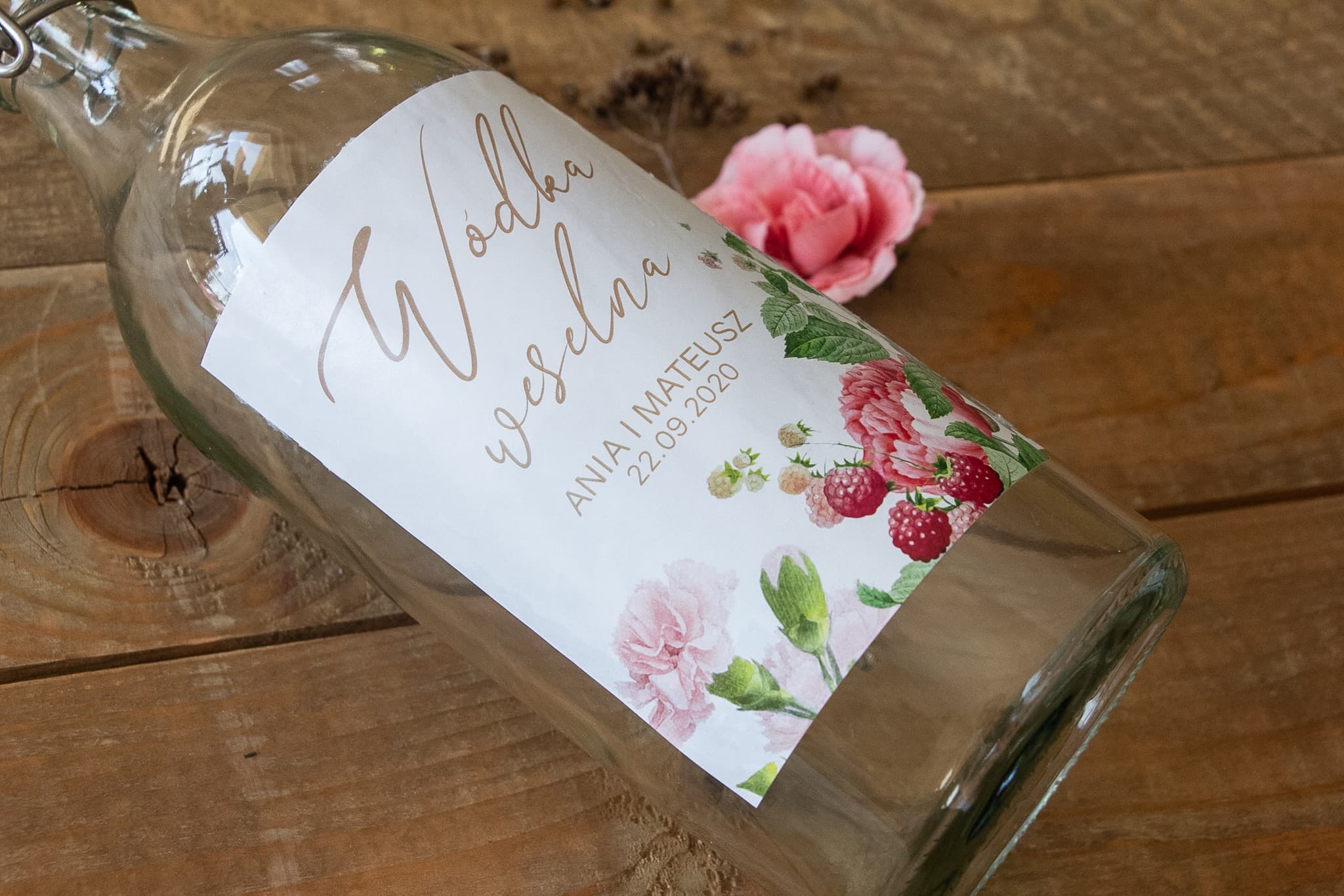 Peony and Raspberry Wedding Vodka Labels | Personalized Alcohol Stickers | Korani Design 7