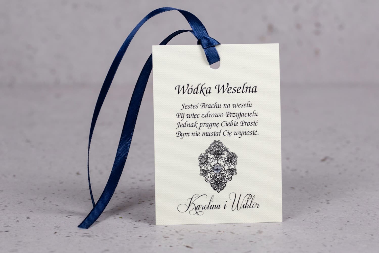 Elegant Personalized Tags with Cubic Zirconia and Ornament | Wedding Bottle Tags | Moreno No. 8