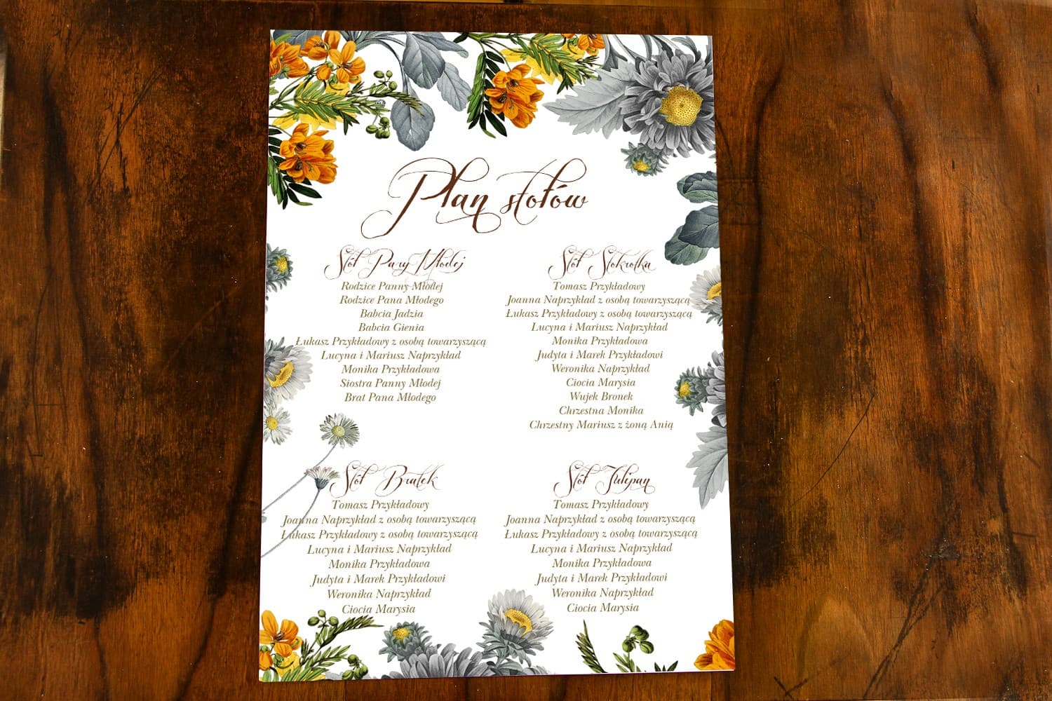 Piano dei Tavoli Botanico con Fiori Gialli | Schema Disposizione Ospiti Matrimonio | Indygo n. 4