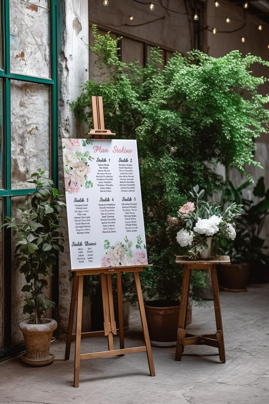 Piano dei Tavoli Matrimoniali Poster con Peonie | Lavagna Elegante Disposizione Ospiti | Avril nr 3