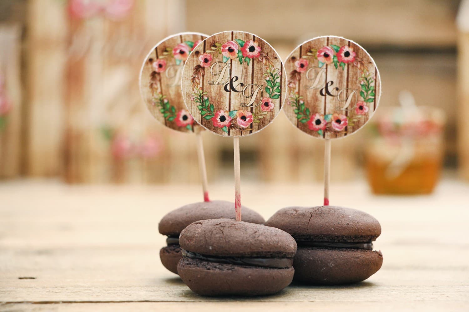 Pikery per Cupcake con Motivo Eustoma Rosa | Topper per Tavolo Dolci Nuziale | Rustici n. 2