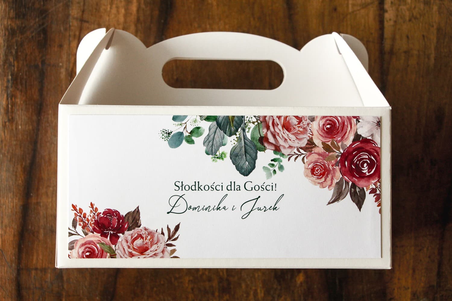 Pink Floral Wedding Cake Box with Handle | Personalized Favour Packaging | Delize No. 3