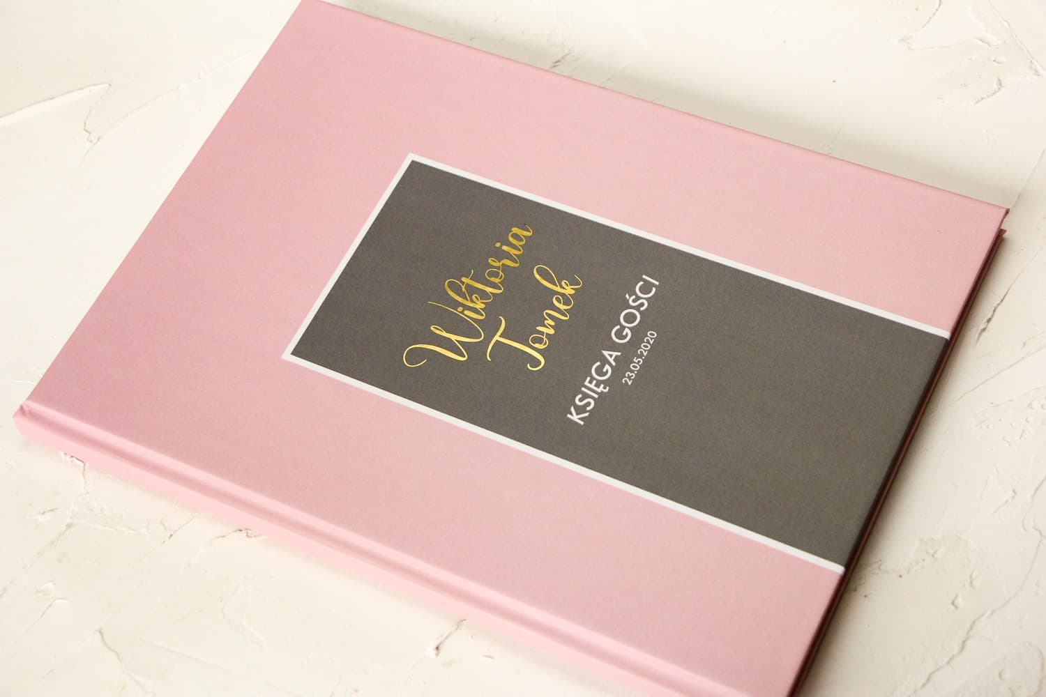 Pink Gold-Foiled Wedding Guest Book A4 | Personalized Glamour Keepsake | Emerald No. 2