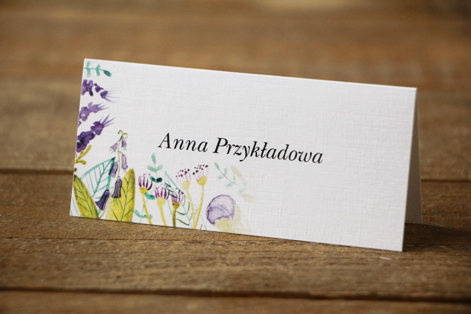Wedding table place cards - Painted Flowers No. 22 - Purple and green - wedding stationery