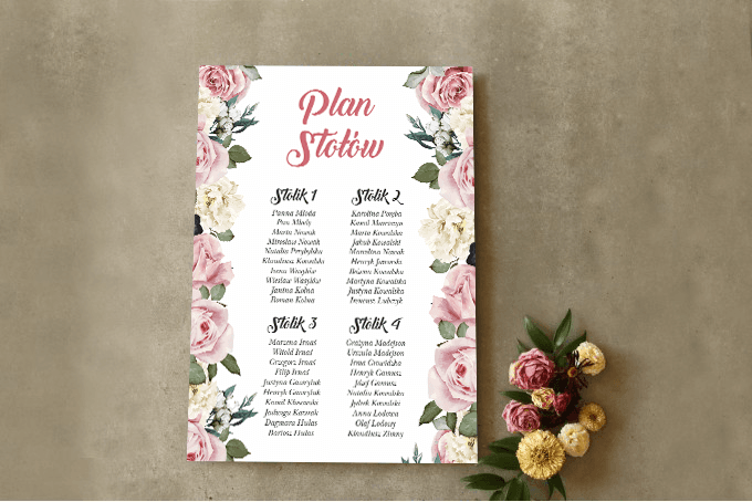 Plan de Mesas Rosa con Rosas y Peonías | Tablero de Invitados Glamour | Lotaro n.º 4