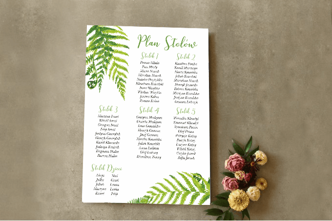 Plan de Mesas con Helecho, Estilo Boho Forestal | Seating Plan de Boda, Panel de Invitados | Cykade n.º 11