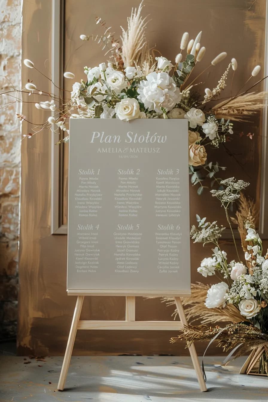 Plan de Table Minimaliste Beige, Tableau Élégant de Répartition des Invités | Plan de Table de Mariage | Kraft n° 11