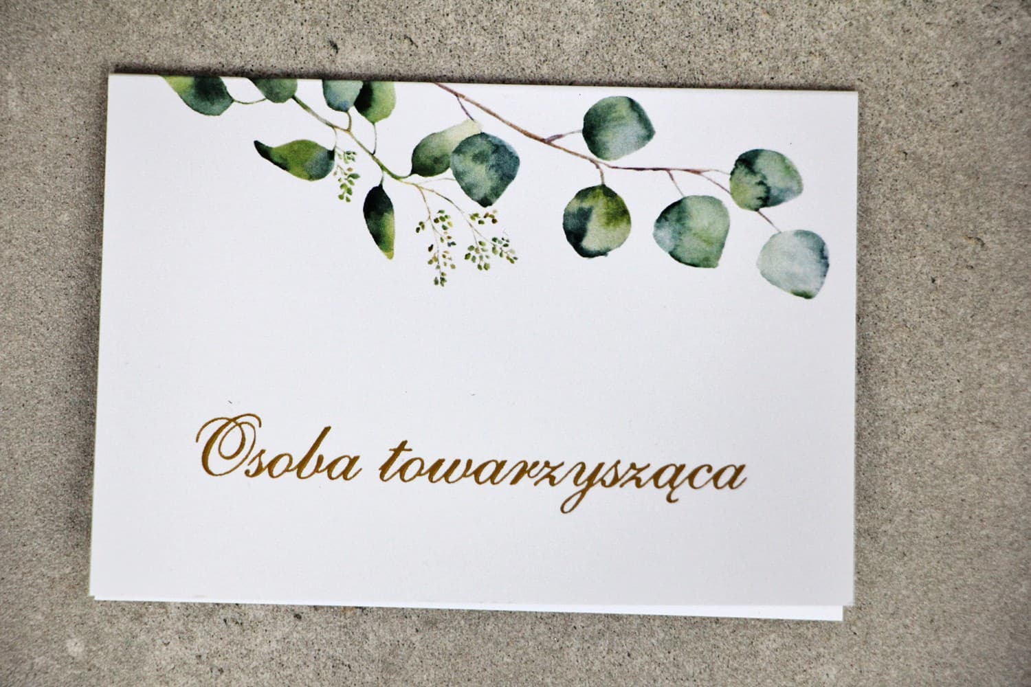 Platzkarten Hochzeit Sorento Nr. 9 – Goldveredelte Tischkarten mit Eukalyptus-Motiv