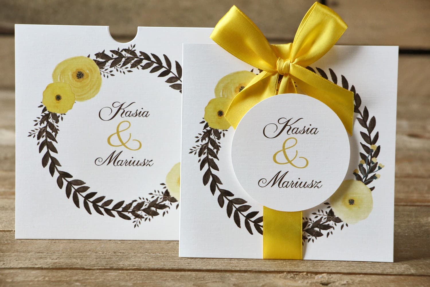 Pocket Wedding Invitations with Watercolor Brown Buttercups – Painted Flowers No. 18 - 3