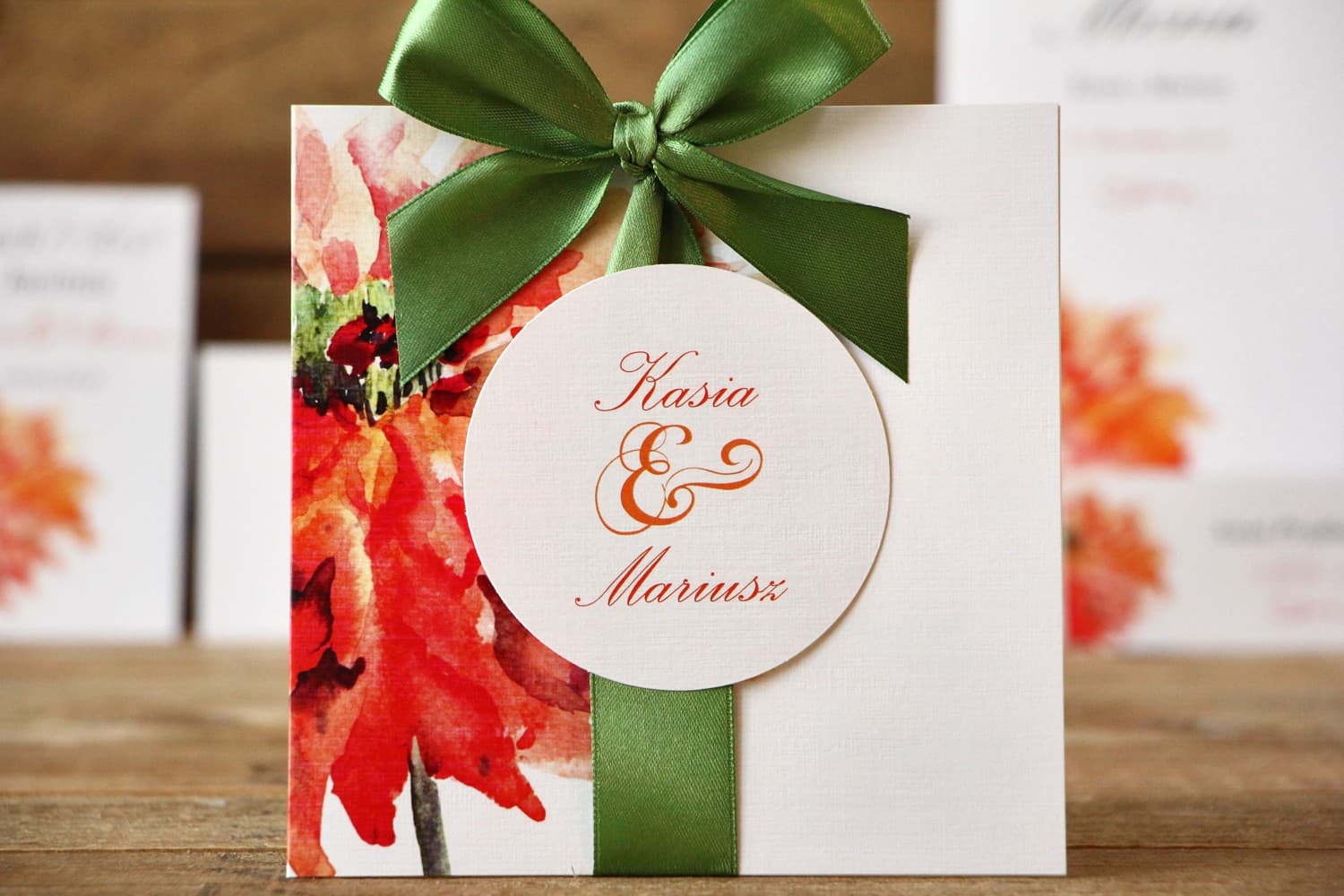 Modern Orange Gerbera Pocket Wedding Invitations – Painted Flowers No. 5